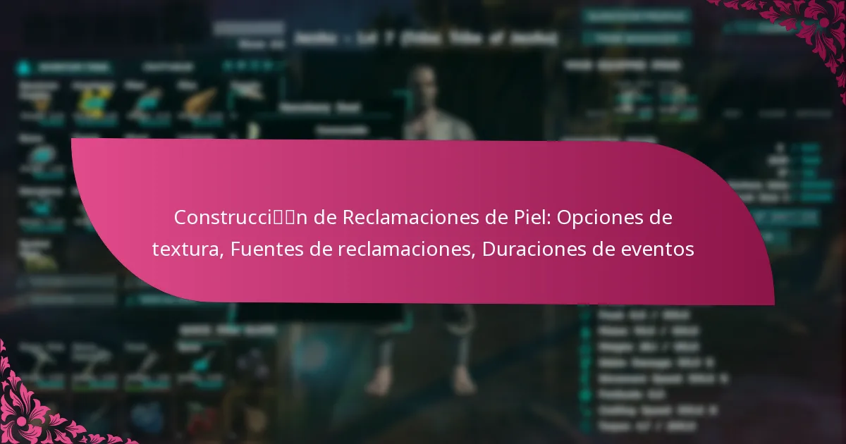 Construcción de Reclamaciones de Piel: Opciones de textura, Fuentes de reclamaciones, Duraciones de eventos